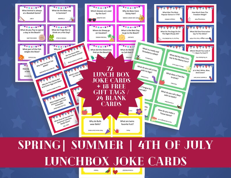Spring, Summer, and 4th of July Lunchbox Joke Card Printables, Lunchbox
