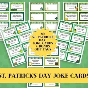 Blagues pour la Saint-Patrick, cartes de correspondance boîte à lunch, cartes à imprimer pour la Saint-Patrick, blagues amusantes et étiquettes de sac pour la Saint-Patrick