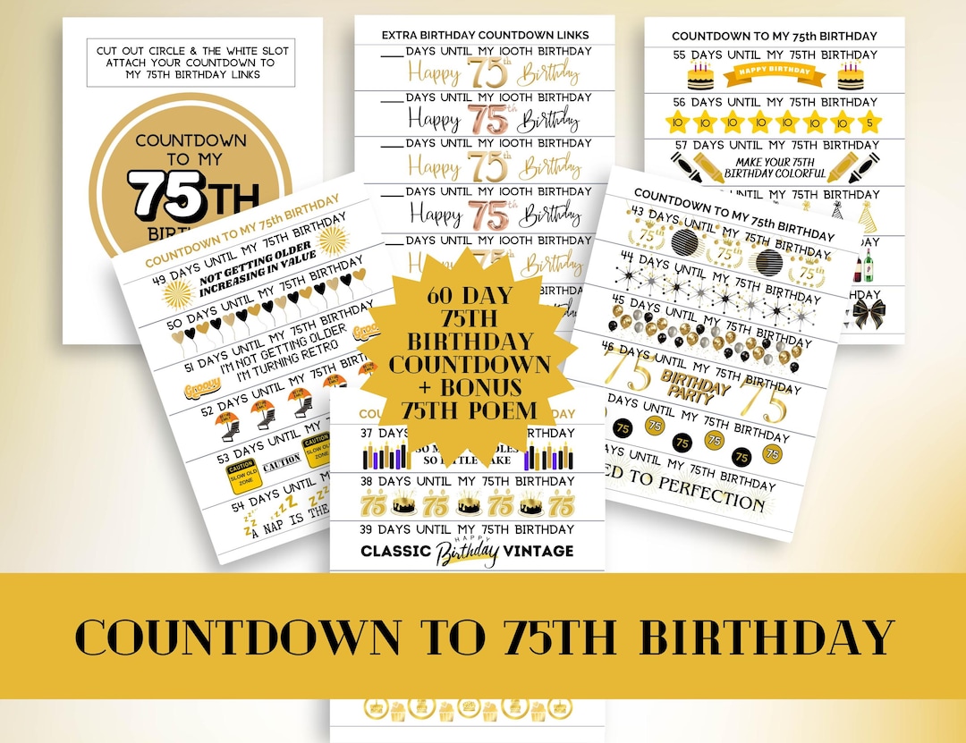 75th Birthday Countdown Paper Chain: DIY Printable Calendar (PDF ...