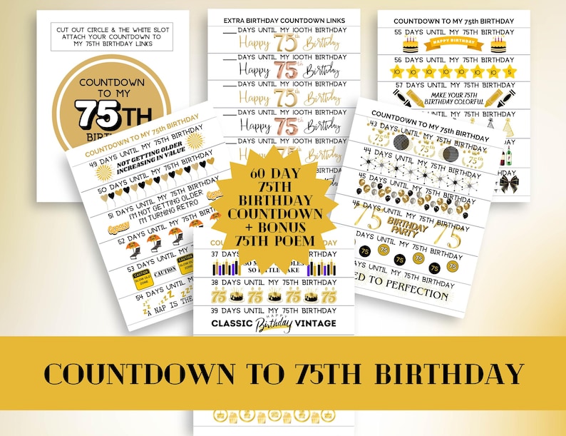 75th Birthday Countdown Paper Chain: DIY Printable Calendar (PDF ...