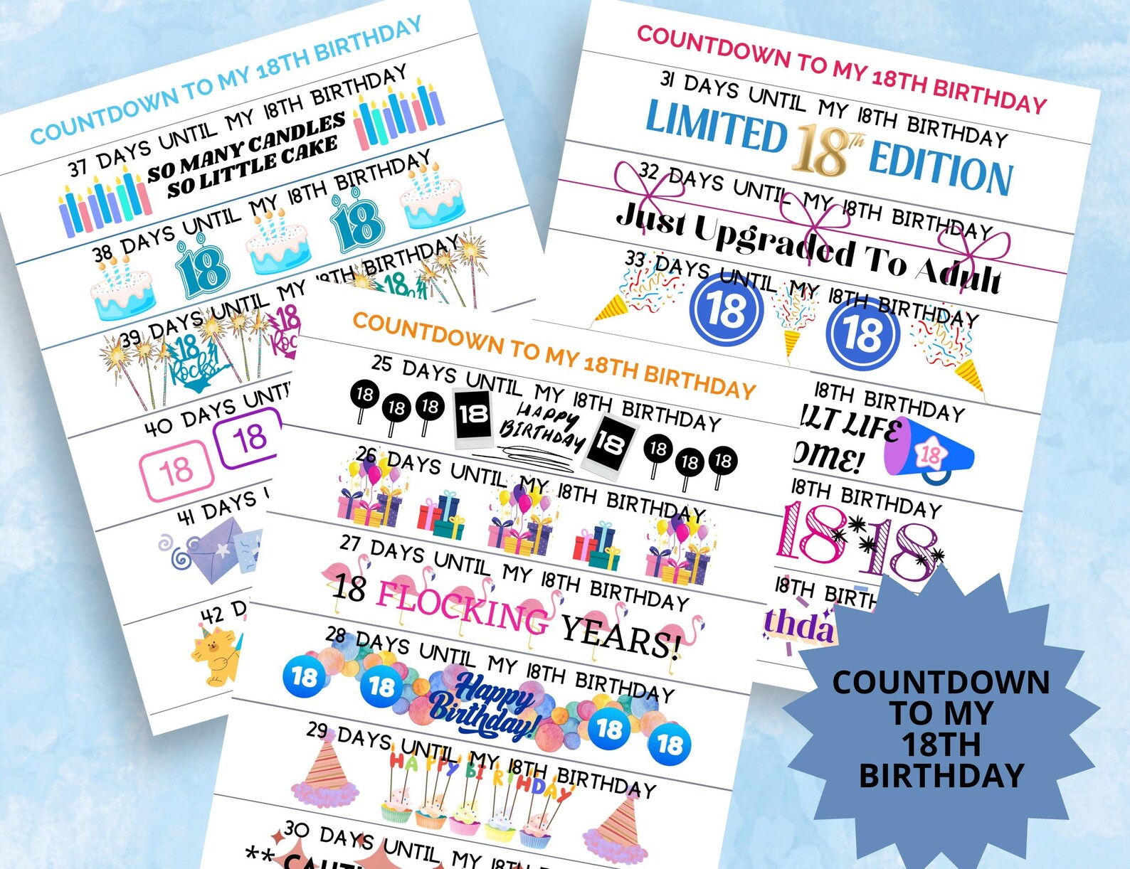 18th Birthday Countdown Chain: DIY Printable Gift Tags (DIGITAL ...