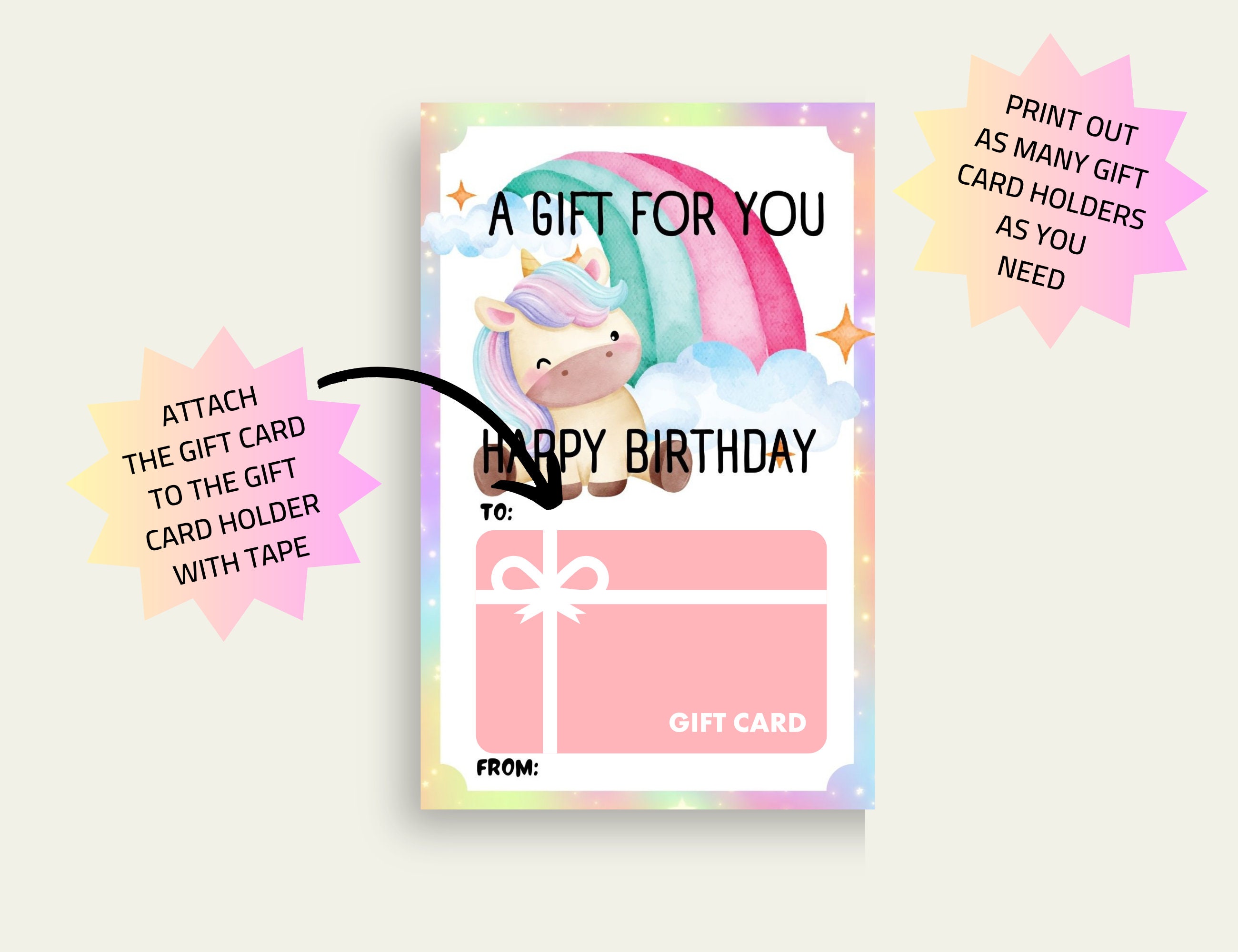 Unicorn Gift Card Holder, Unicorn Themed Party Gift Card, Happy