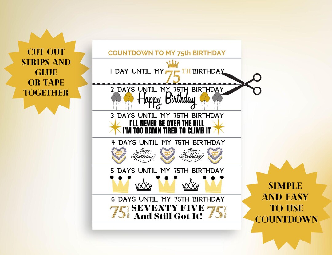 Countdown to My 75th Birthday, DIY Printable Paper Chain Calendar ...