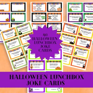 Halloween Lunchbox Joke Cards: 40 Funny Notes, 6 Gift Tags (PDF)