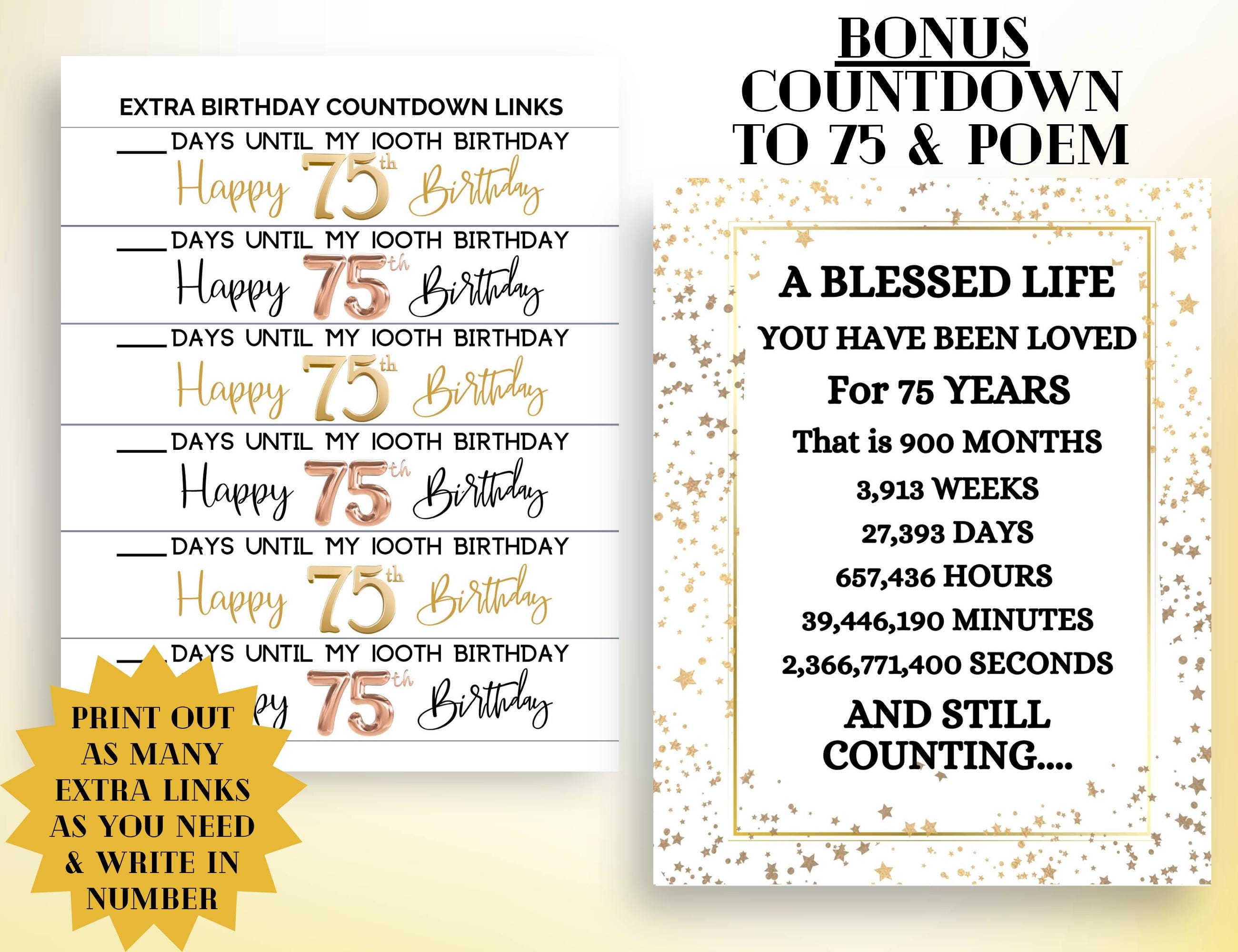 75th Birthday Countdown Paper Chain: DIY Printable Calendar (PDF ...