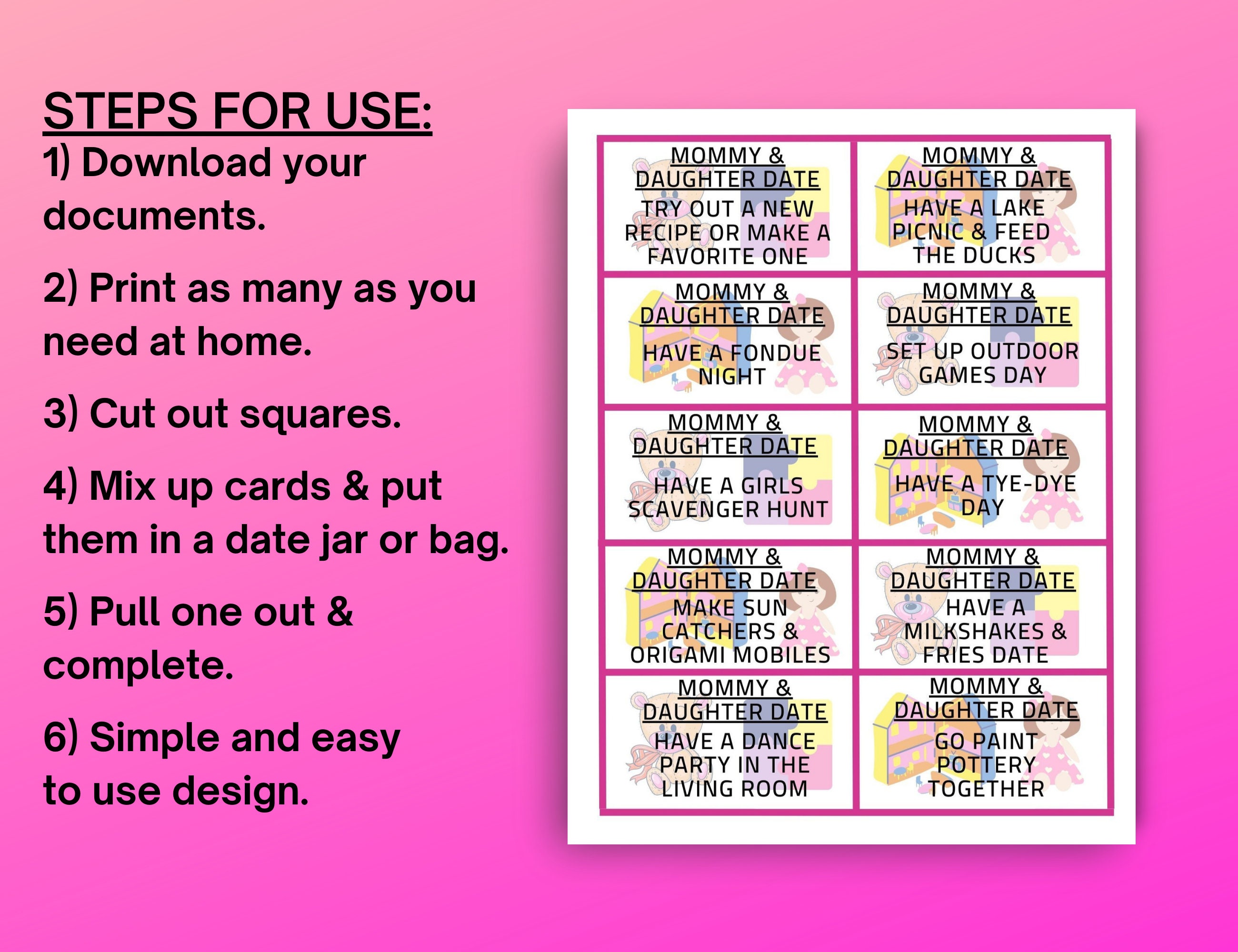 Mommy and Daughter Date Activity Cards Printables, Mommy and Me Special ...