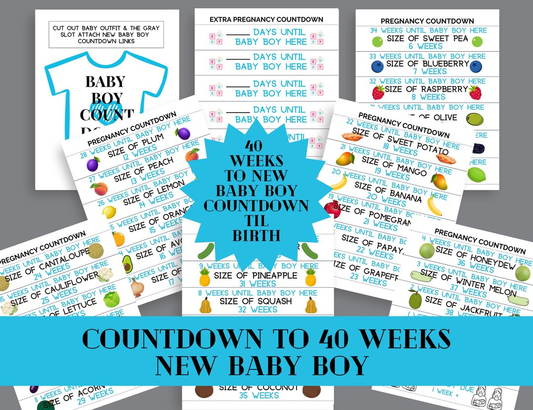 Pregnancy Countdown, Baby Growth Chain Countdown, Baby Boy Paper Chain ...