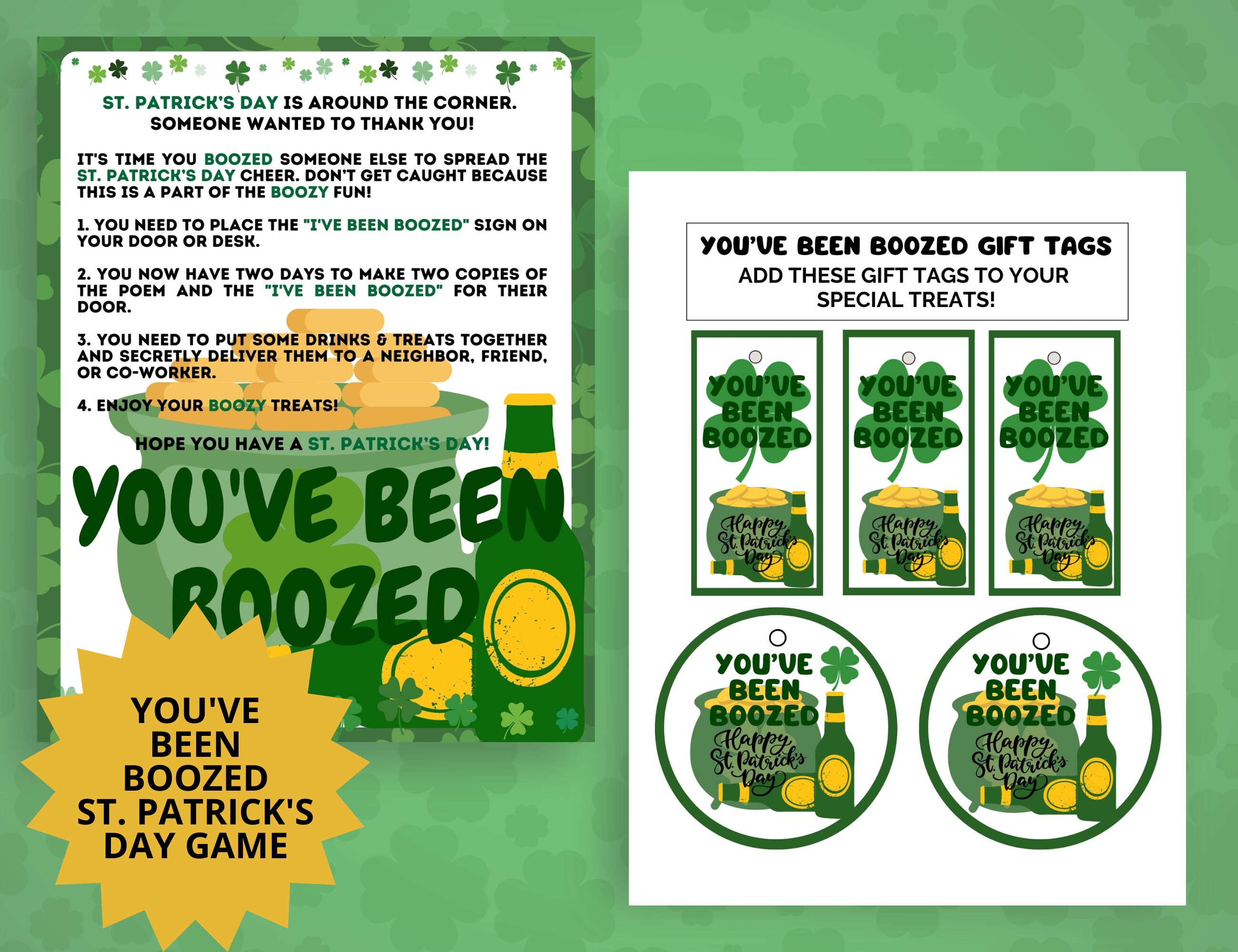 You've Been Boozed Game Printable, We've Been Boozed, St. Patrick's Day ...