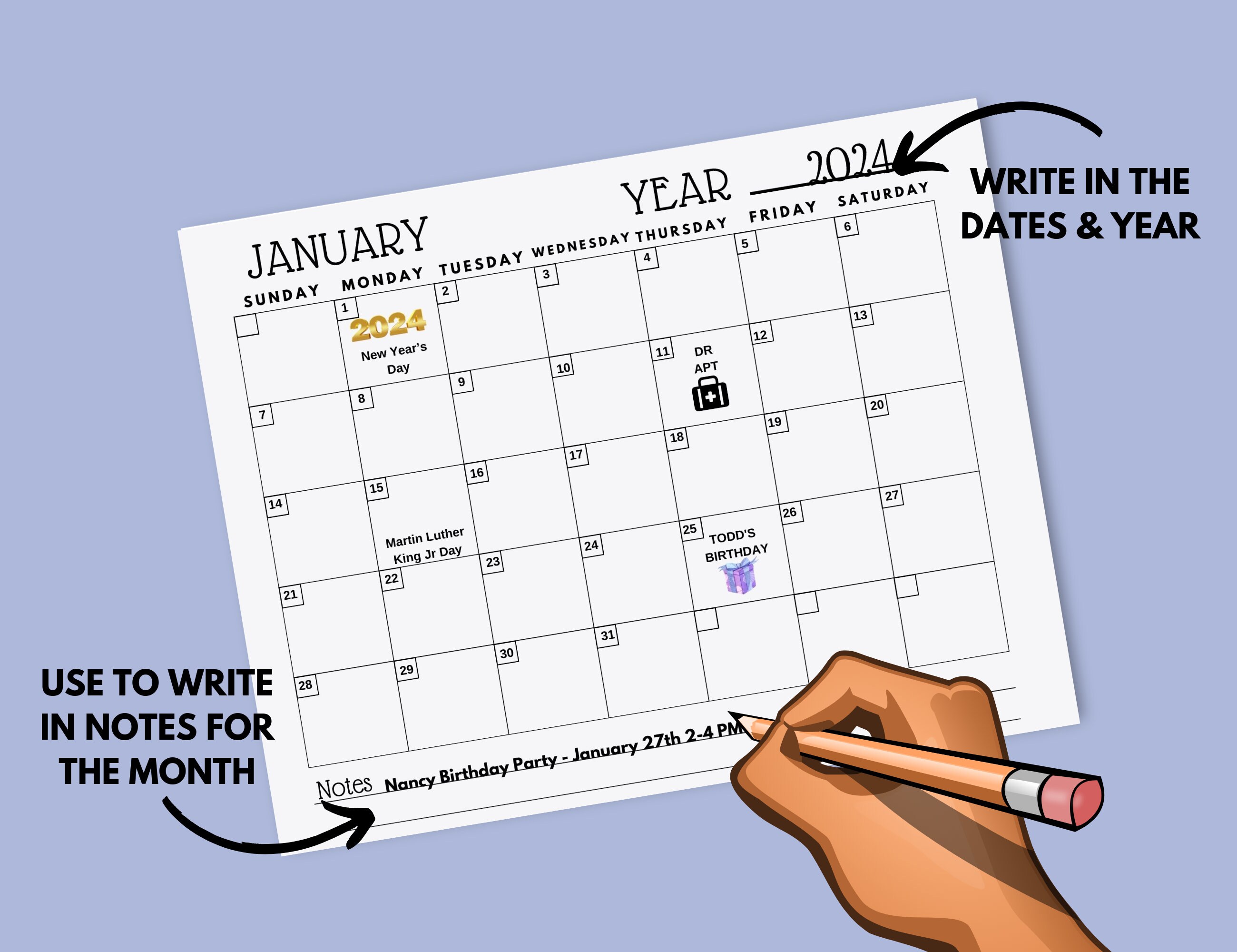 Blank Monthly Sunday Start Printable Calendar Template, Minimalist ...