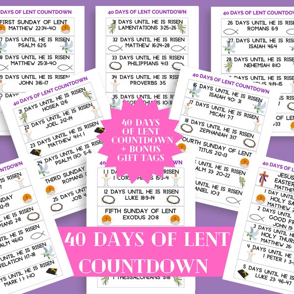 LENT 40 Day Countdown, DIY Printable Paper Chain, Family Lent Activity and Easter Gift Tags