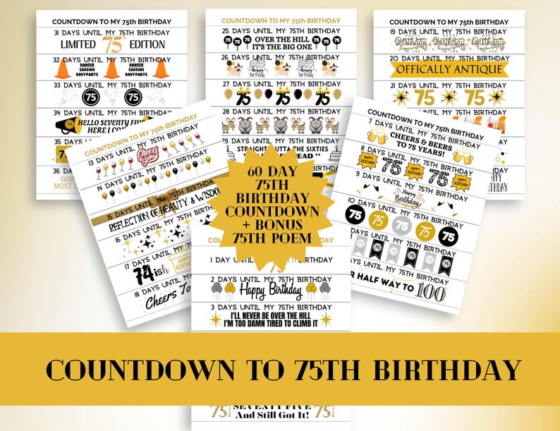 75th Birthday Countdown Paper Chain: DIY Printable Calendar (PDF ...