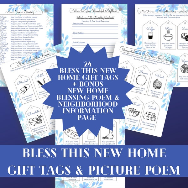 Bless This New Home Gift Tags, Printable Activity Welcome Home Gifts, Welcome to the Neighborhood Gift Basket Tags & Gift Tags