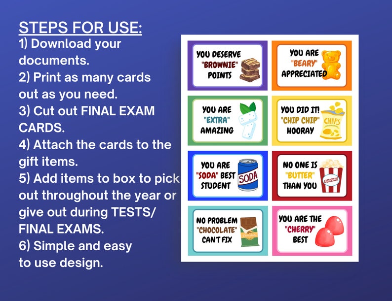 Student Final Exams Tags, Test Taking Kit Cards, DIY Final Exam Treat ...