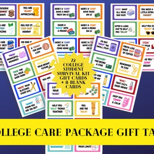 Afdrukbare cadeaulabels student, ideeën voor college-cadeaumand, cadeaulabels student Survival Kit, student zorgpakket