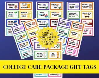 College Student Care Package Gift Tags: 72 Cards (PRINTABLE DOWNLOAD)