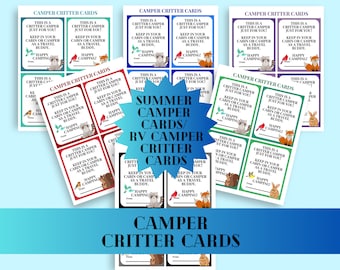 Camper Critter Cards: cadeaukaartjes zomerkamp (digitale pdf)
