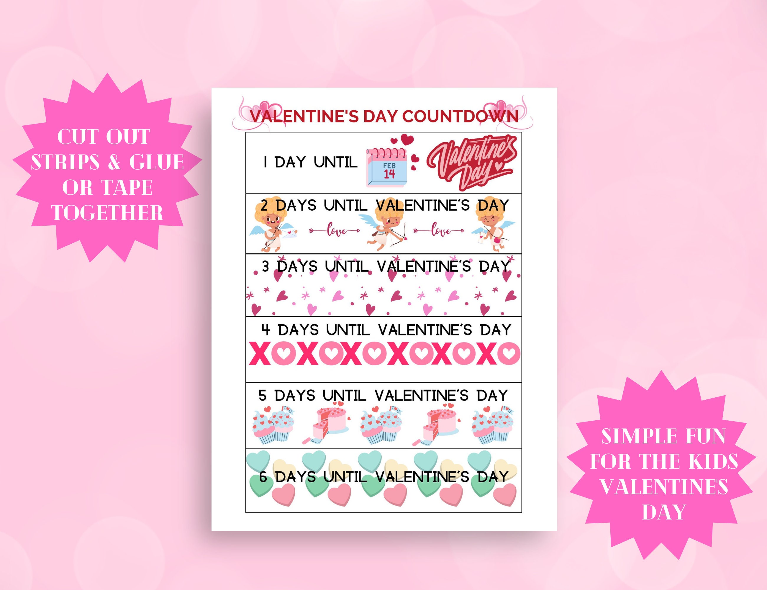 Valentine' Day Countdown Chain, Printable Activity for Kids Countdown