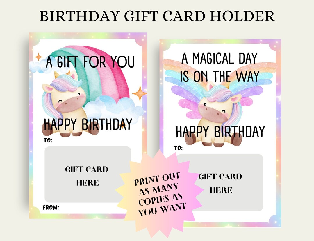 Unicorn Gift Card Holder, Unicorn Themed Party Gift Card, Happy