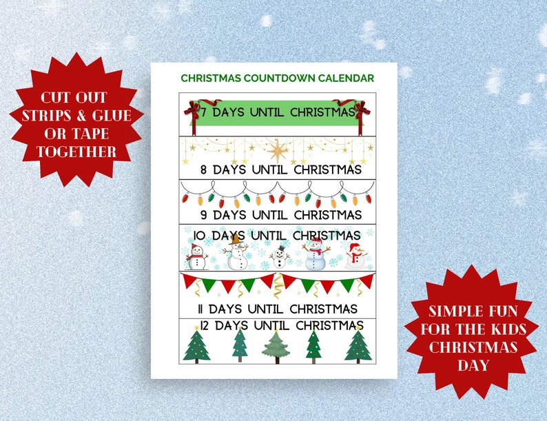 CHRISTMAS Day Countdown, Paper Chain Countdown, DIY Printable Paper ...
