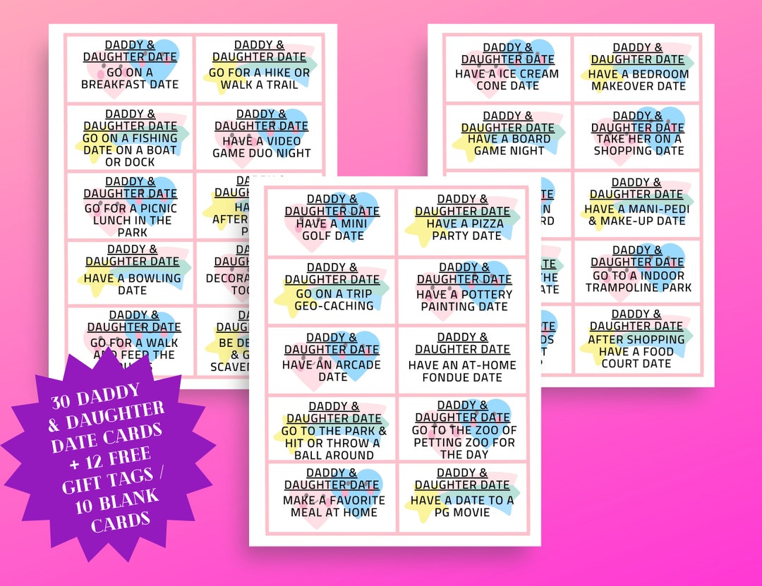 Daddy and Daughter Date Activity Cards Printables, Daddy and Me Special ...