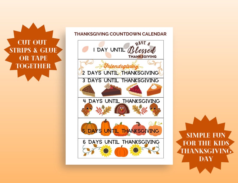 Thanksgiving Day Countdown, Paper Chain Countdown, DIY Printable Paper