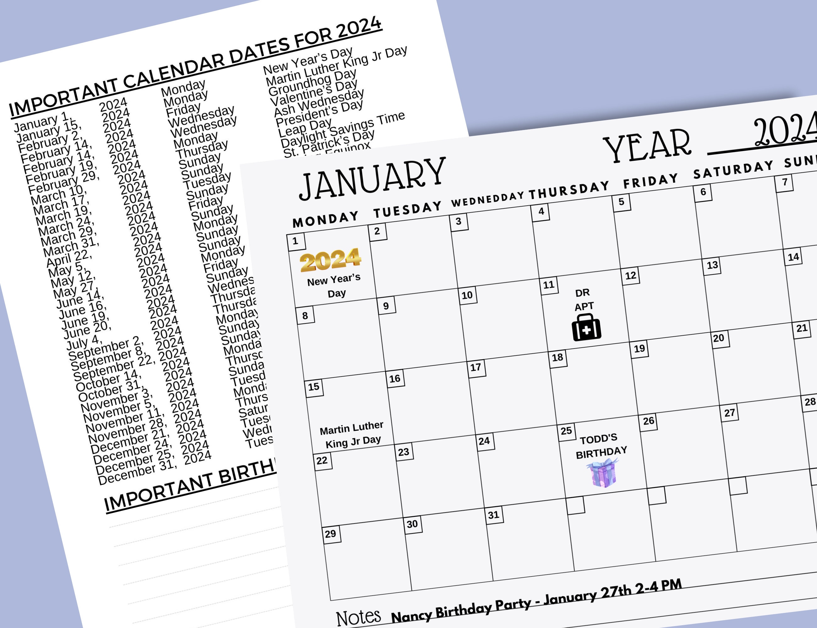 Blank Monthly Monday Start Printable Calendar Template, Minimalist ...
