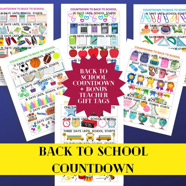 Back to School Kids Calendar Countdown, DYI Chain Printable for Countdown to School Starts, Teacher-Staff Gift Bag Tag