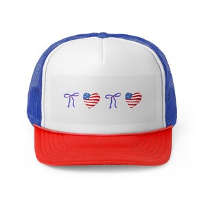 Patriotic Trucker Cap with Heart Design, Summer Hat, Festival Cap, Americana Style, Gift for Independence Day, Casual Wear
