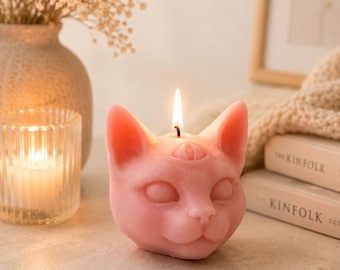 Intriguing  Mystical Cat's head Candle - Animal Candle - Unique Feline Design - Spiritual and Unique Candle Gift - Witchy Candle Decor