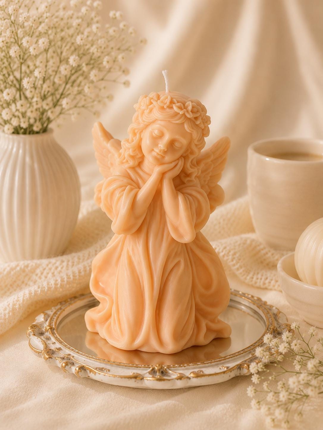 Huge Angel Candle – Handmade Soy Wax, Sculpted Angel With Wings