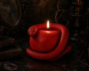 Snake Apple Candle - Animal Candle - Halloween and Autumn Decor - Gift for Reptile Lovers - Spooky Candle Decor - Whimsical Gift Idea