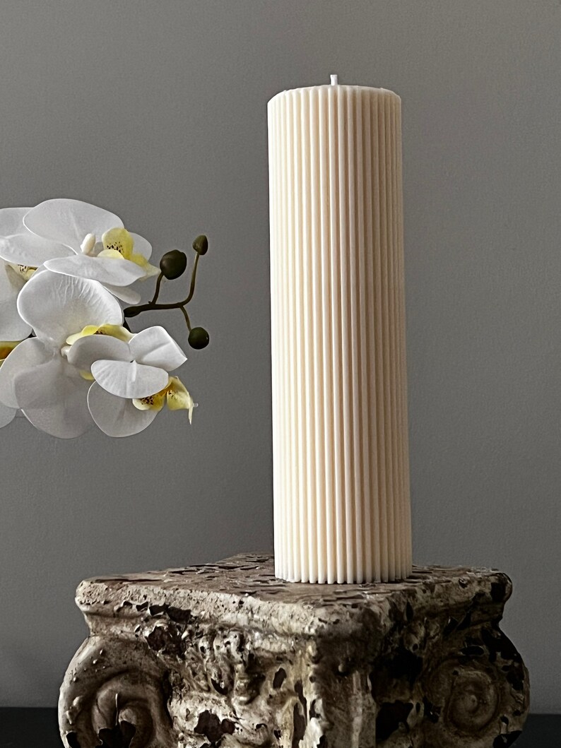 Custom Colors Huge Ribbed Pillar Candles Shaped Candle Etsy