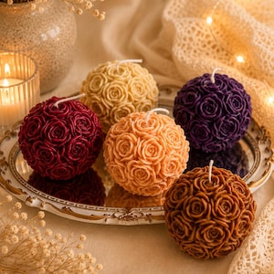 Handmade Rose Ball Candle – Floral Soy Wax Sculpture, Elegant Decorative Home Accent, Perfect Gift for Weddings, Birthdays