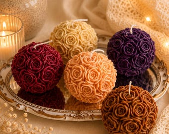 Handmade Rose Ball Candle – Floral Soy Wax Sculpture, Elegant Decorative Home Accent, Perfect Gift for Weddings, Birthdays