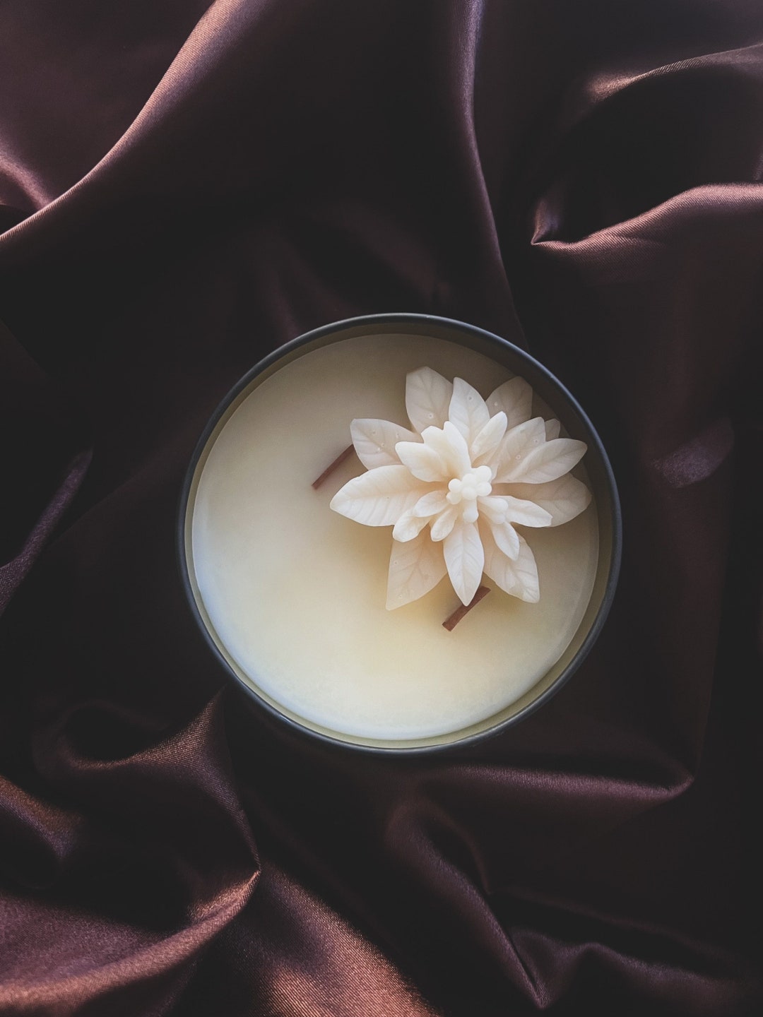 Custom Scent Flower Candle 4oz, 2 Wooden Wicks Soy Candle, Gift Wrap
