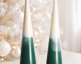 Ombre Huge Elegant Christmas Tree Pillar Candle - Conus Design for Seasonal Cheer - Christmas gift Candle - House warming Gift