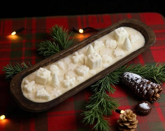 Handmade Christmas Dough Bowl Candle | Cozy Holiday Decor 28 oz - 6 Wicks Wood bowl - Christmas gift - Huge candle - Rustic Christmas Candle