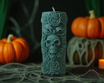 Unique Pillar Skull Head Candle – Soy Wax Skull Decor | Gothic Home Ambiance | Spooky Halloween Gift Idea