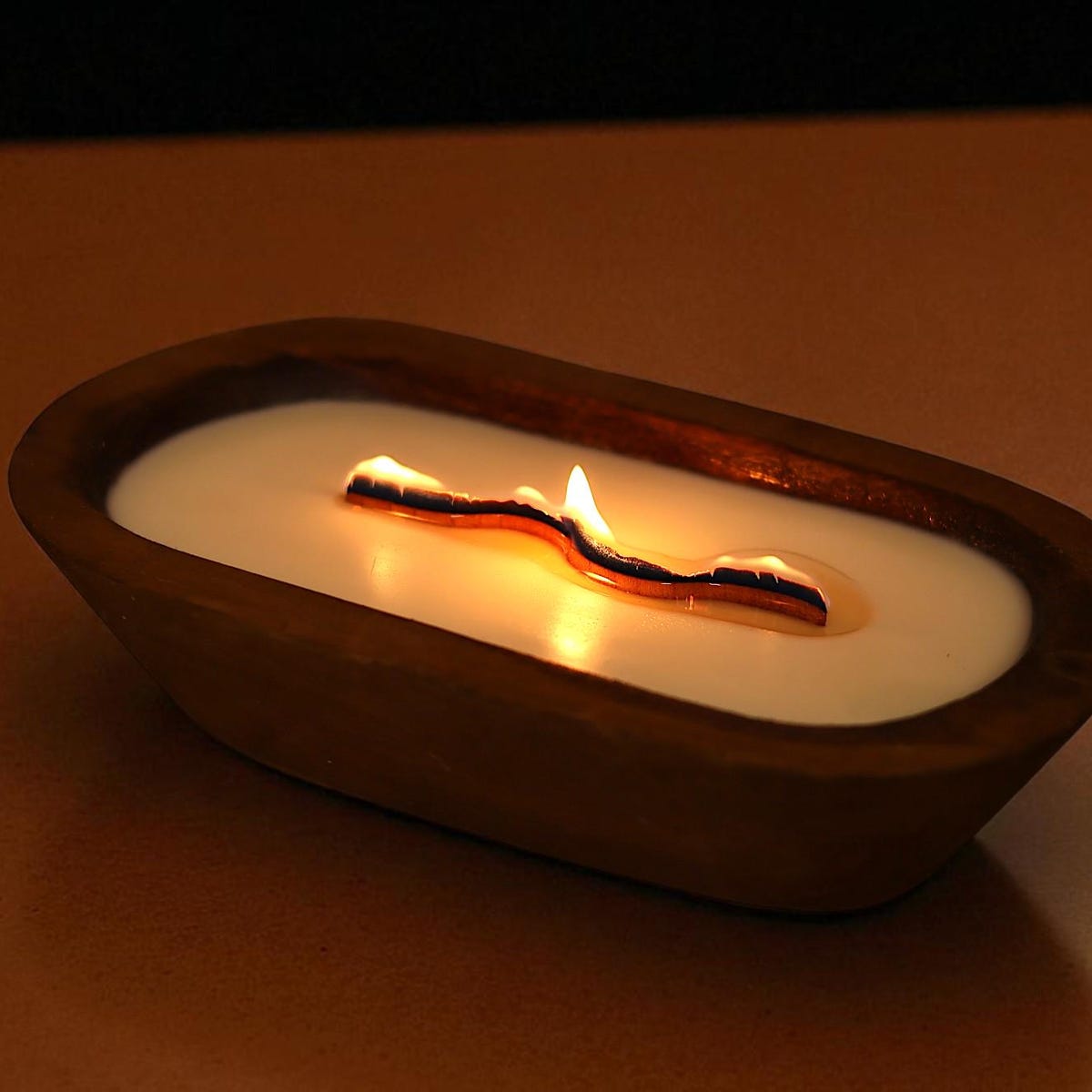 Wooden Dough Bowl Candle with Wavy Wooden Wick – Hand Poured Soy Candle, Rustic Farmhouse Home Decor, Long Burning Cozy Gift