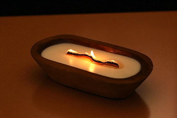 Wooden Dough Bowl Candle with Wavy Wooden Wick – Hand Poured Soy Candle, Rustic Farmhouse Home Decor, Long Burning Cozy Gift