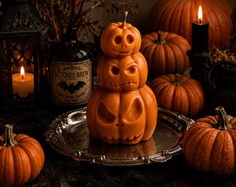 Autumn Pumpkin Candle - Halloween Candle - Thanksgiving Table Centerpiece - Fall Candle Gift for Her - Spooky Home Decor Accessory