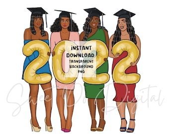 Graduation Clip Art, Black Woman Graduate Art, College Senior Clip Art, Black Girl Student Clip Art, Girl Graduates Clip Art, Grad PNG