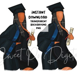 Graduation Clip Art, Black Woman Graduate Art, College Senior Clip Art, Black Girl Student Clip Art, Woman Holding Diploma, Grad PNG
