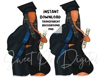 Graduation Clip Art, Black Woman Graduate Art, College Senior Clip Art, Black Girl Student Clip Art, Woman Holding Diploma, Grad PNG