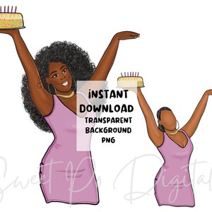 Black Woman Birthday PNG, Woman Holding Cake, Woman with Birthday Cake PNG, Black Girl Birthday Clip Art, Afro Woman Birthday PNG