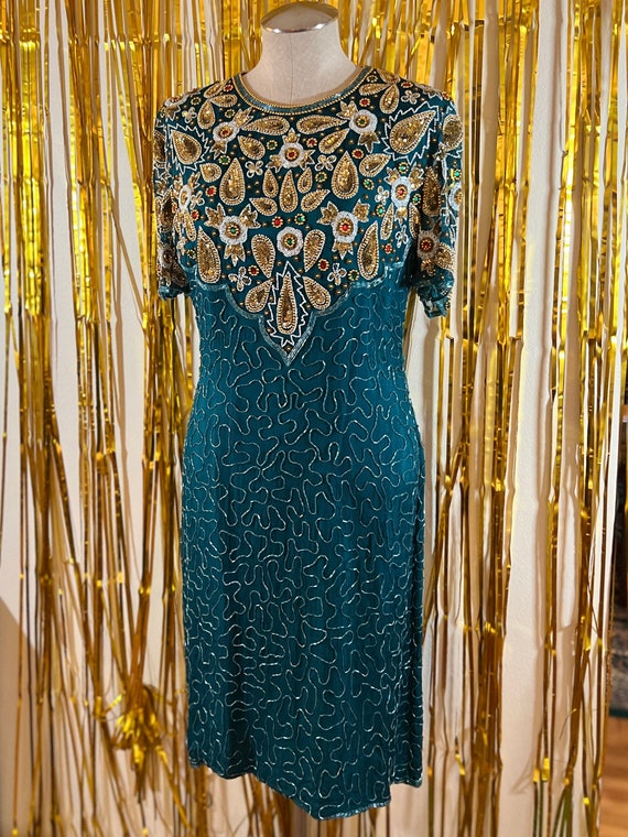 1980s Silk Beaded Party Dress