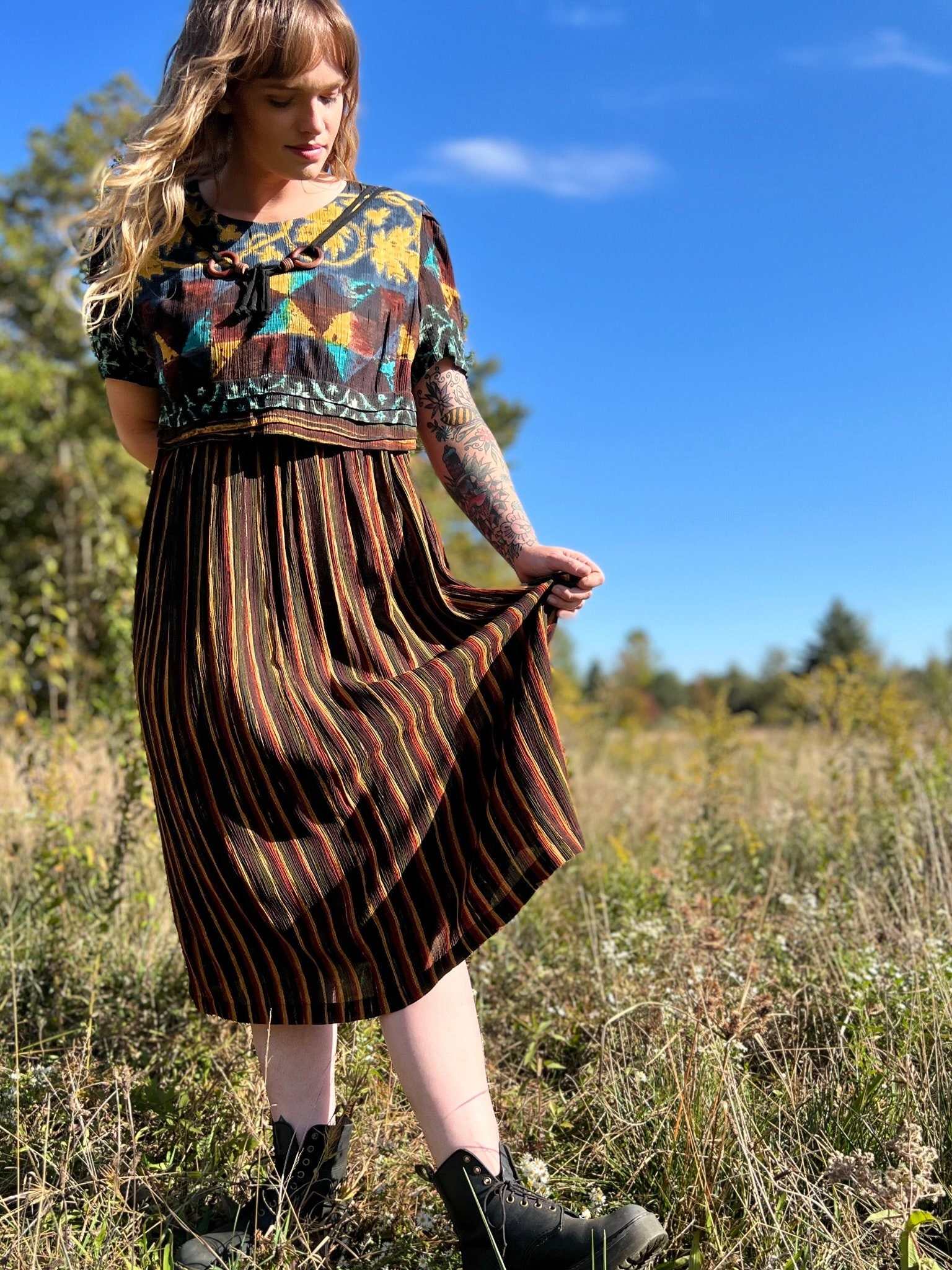 ワンピース USA VINTAGE 80s BATIK PRINT DRESS Vintage 80s Does 30s Cotton Day Dress/house Dress With Puffy