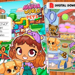 Modello stampabile di album di animali domestici con bambola di carta Toca Boca, modello stampabile di Avatar World busy book Download digitale per bambini