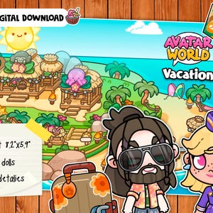 Modello stampabile di album di vacanze con bambola di carta Toca Boca, modello stampabile di Avatar World busy book Download digitale per bambini