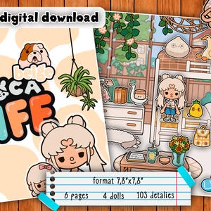 Avatar World busy book | Toca Boca Beige Home | 6 Room Bundle + 4 Characters + Dog | Aesthetic Digital Dollhouse Set | Toca Life PDF Pack